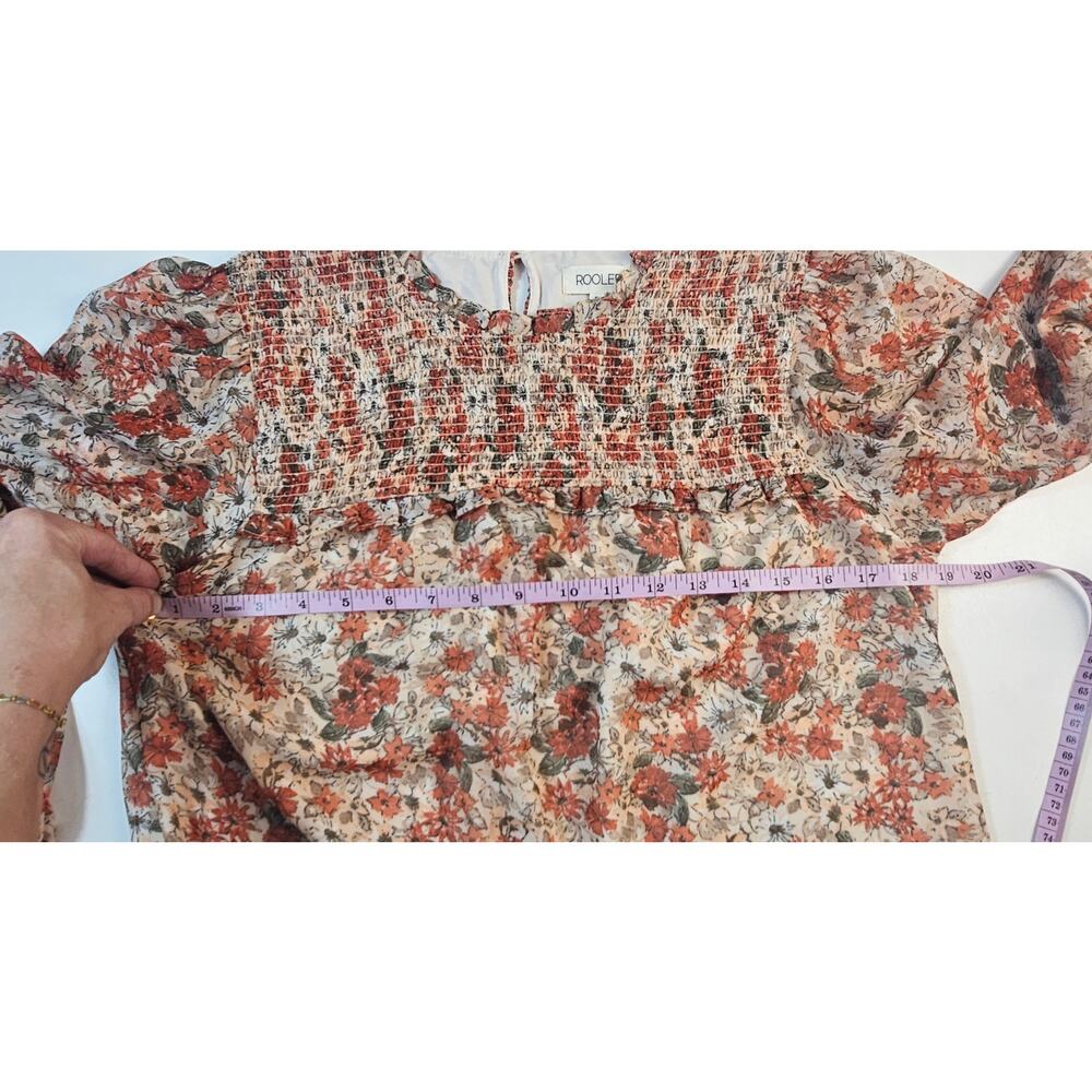 Roolee Sz M Chiffon Semi Lined Mong Sleeve Cottagecore Ruffle Peasant Top Euc — image 8 of 8